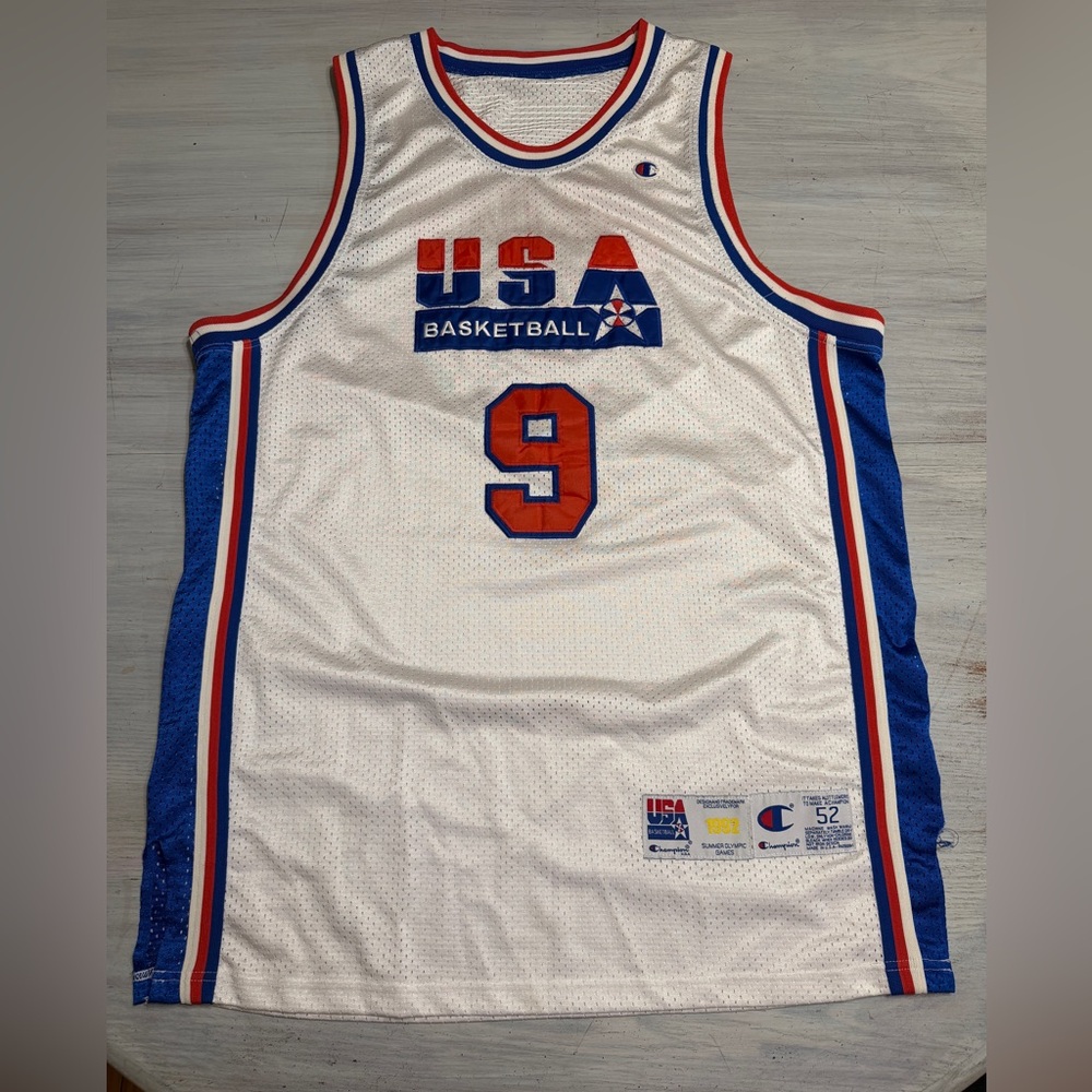 Vtg Champion USA Michael Jordan White Jersey with Red and Blue